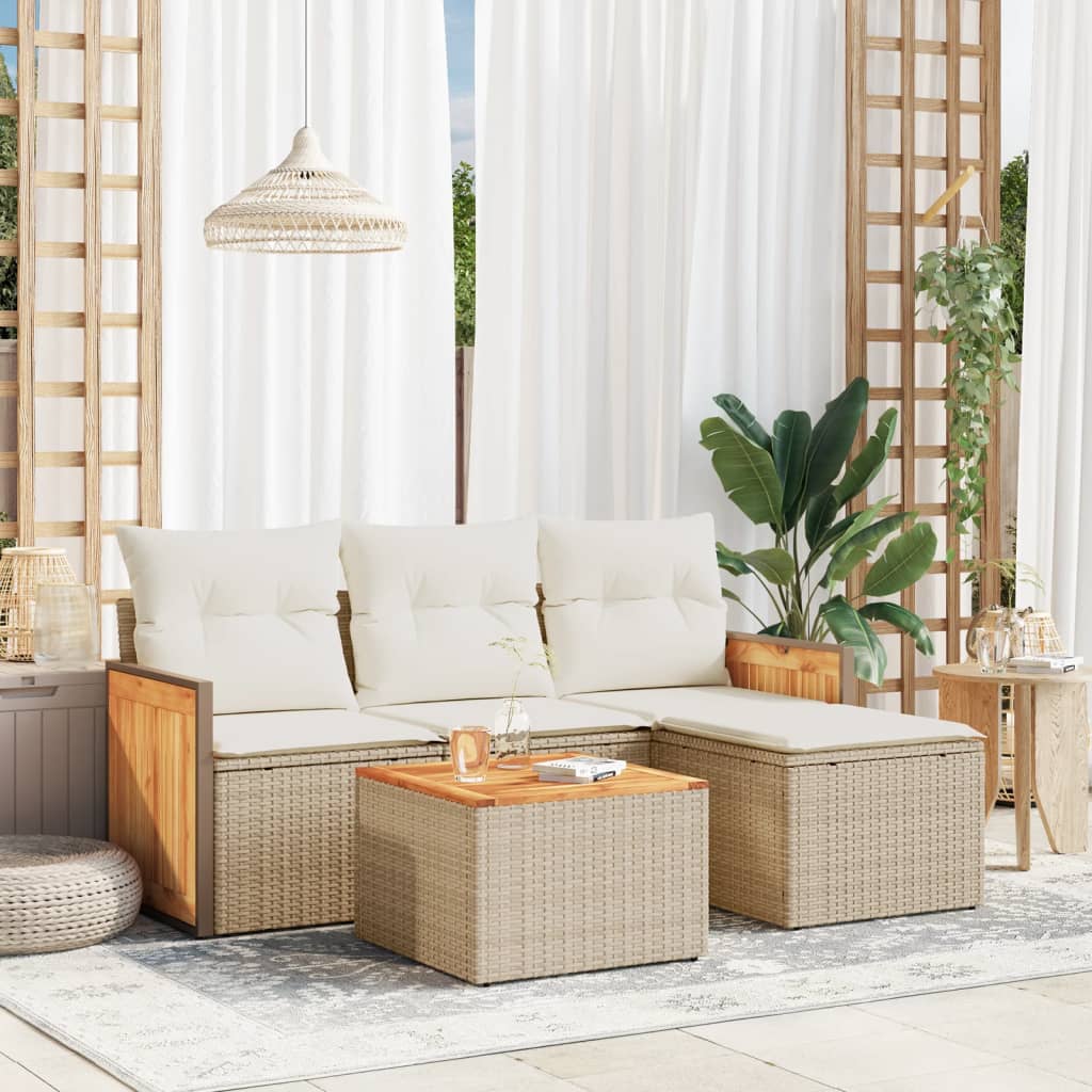 5-tlg. Garten-Sofagarnitur mit Kissen Beige Poly Rattan 5-tlg. Garten-Sofagarnitur mit Kissen Beige Poly Rattan