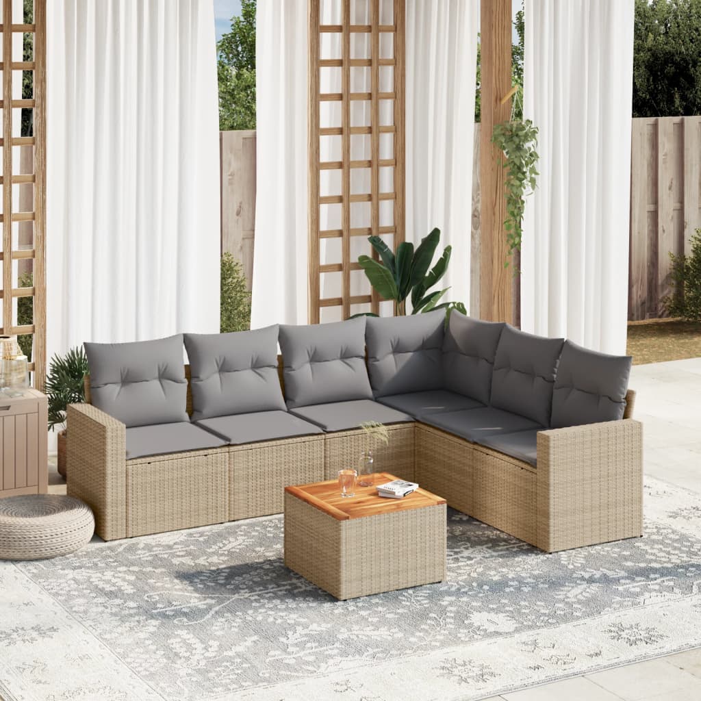 7-tlg. Garten-Sofagarnitur mit Kissen Beige Poly Rattan 7-tlg. Garten-Sofagarnitur mit Kissen Beige Poly Rattan