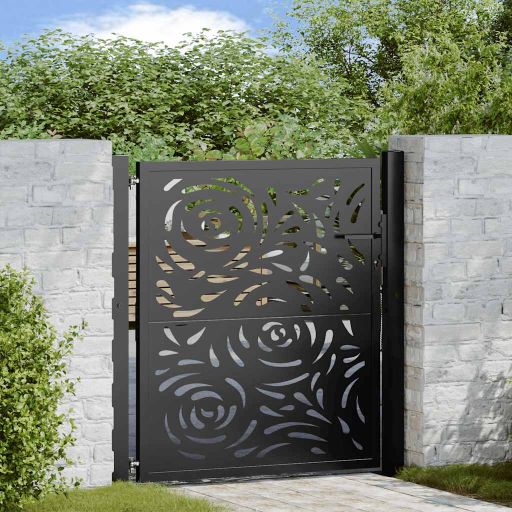 Gartentor Schwarz 105x106 cm Stahl Flammen-Design