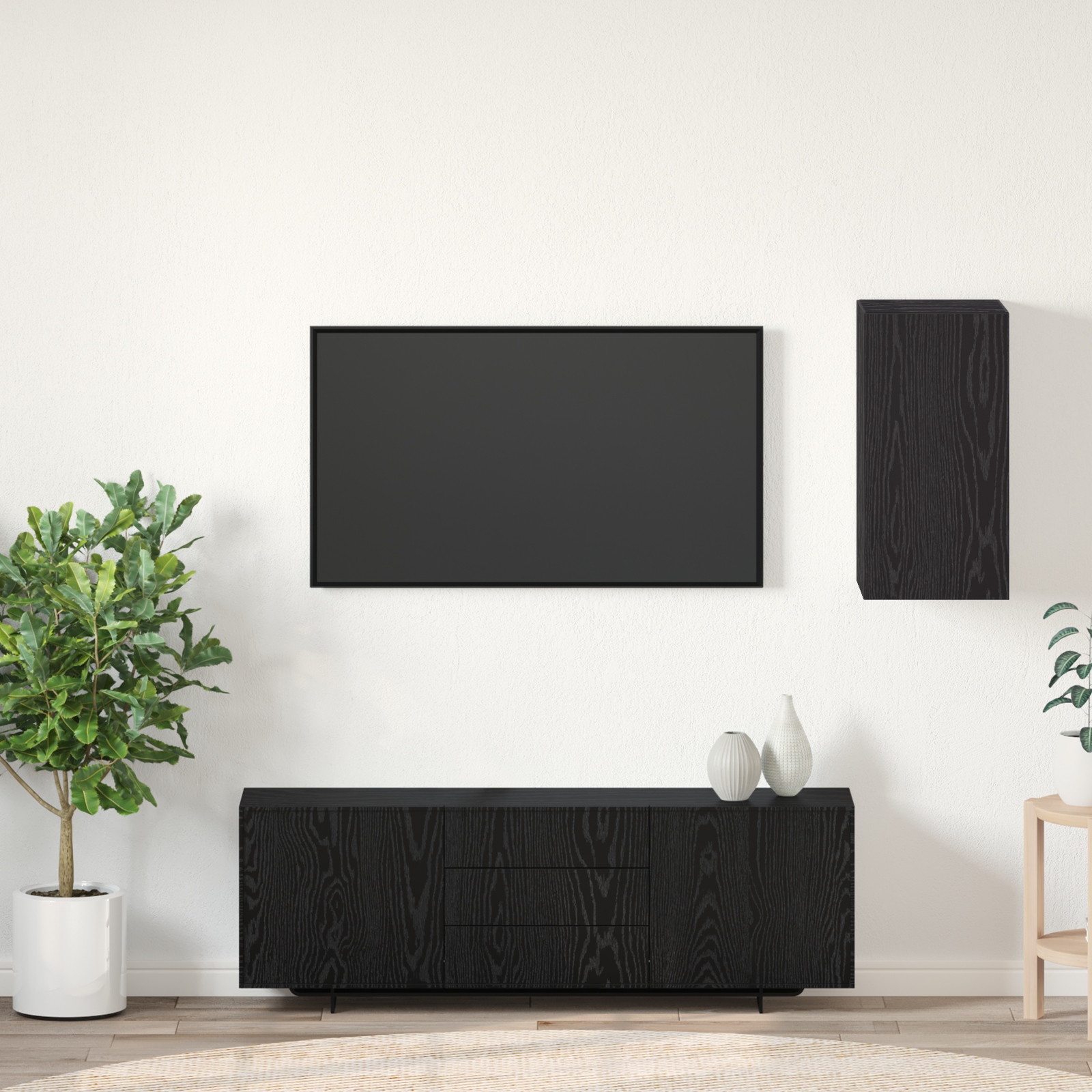 TV Einheit mit Regal Sonstiges mit Speicher mit Tür Schwarze Eiche Holzwerkstoff