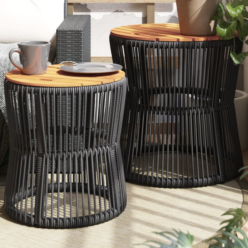 Garten-Beistelltische 2 Stk. mit Holzplatte Schwarz Poly Rattan Garten-Beistelltische 2 Stk. mit Holzplatte Schwarz Poly Rattan