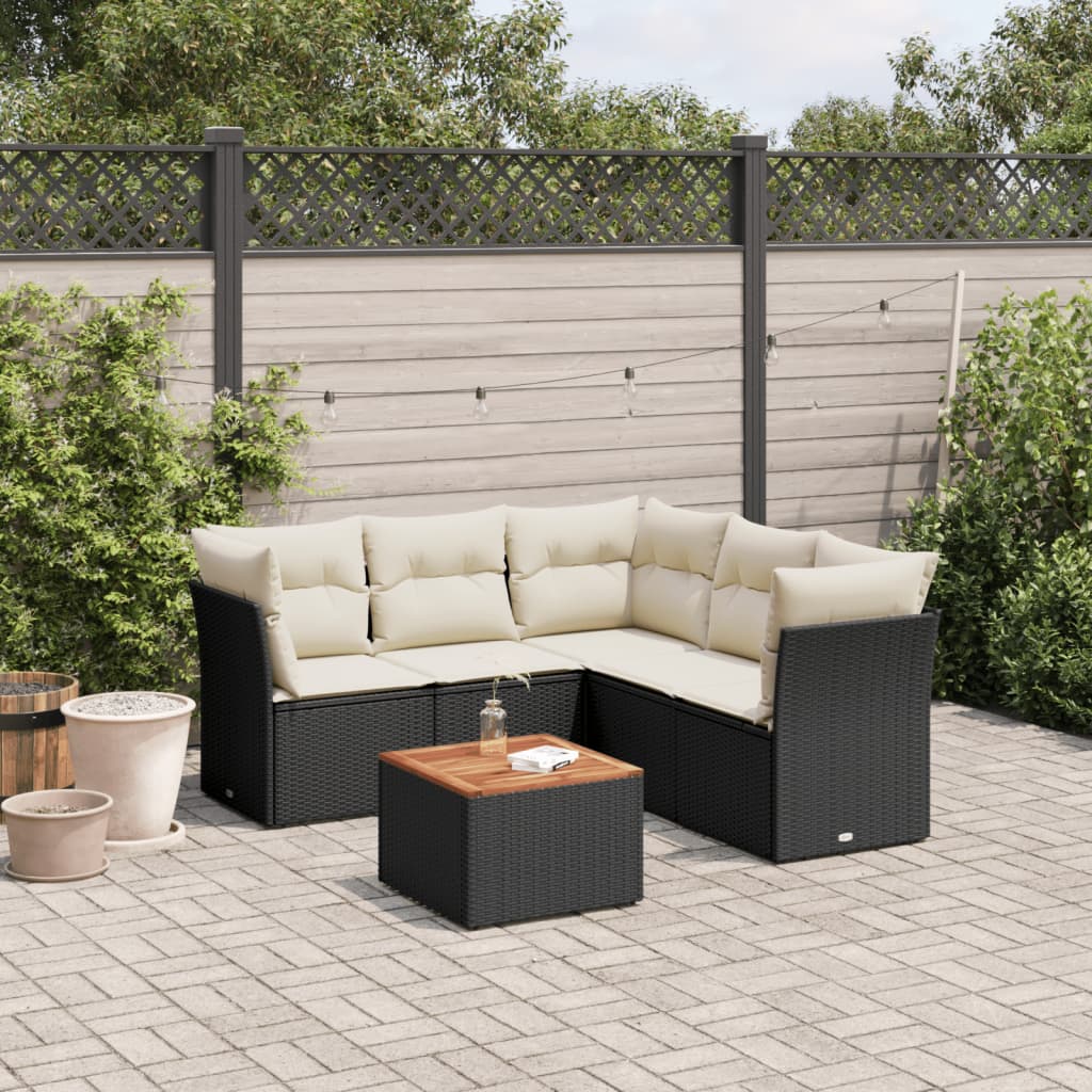 6-tlg. Garten-Sofagarnitur mit Kissen Schwarz Poly Rattan 6-tlg. Garten-Sofagarnitur mit Kissen Schwarz Poly Rattan