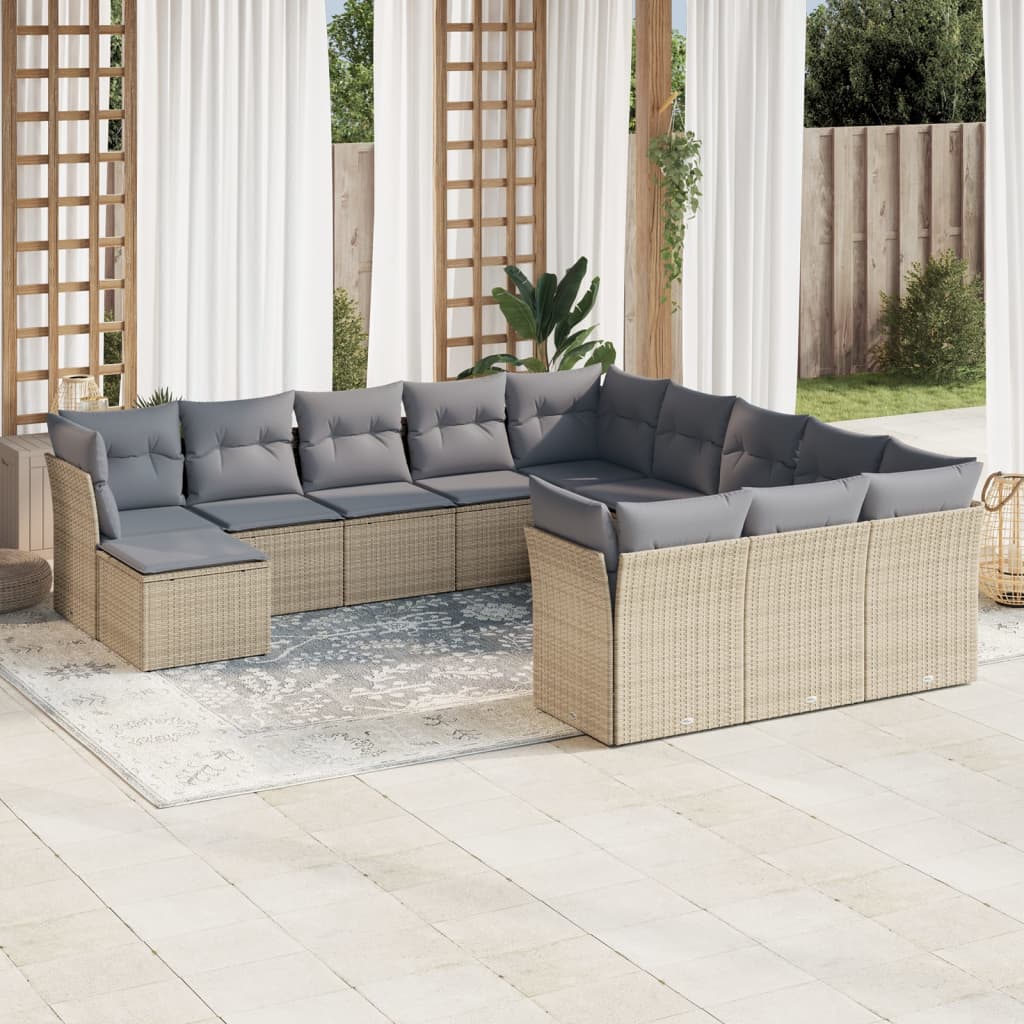 12-tlg. Garten-Sofagarnitur mit Kissen Beige Poly Rattan 12-tlg. Garten-Sofagarnitur mit Kissen Beige Poly Rattan
