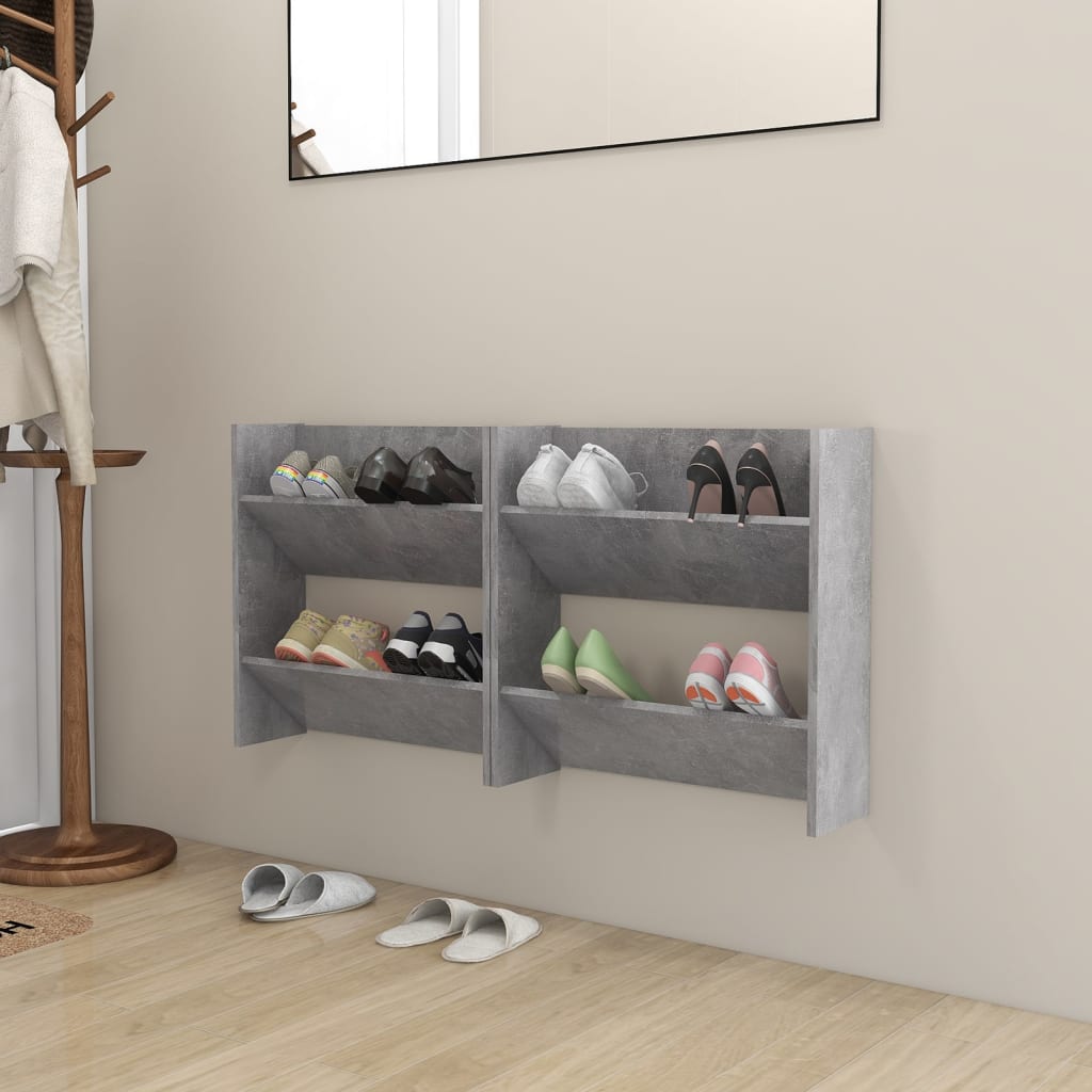 Wand-Schuhschränke 2 Stk. Betongrau 60x18x60 cm Holzwerkstoff Wand-Schuhschränke 2 Stk. Betongrau 60x18x60 cm Holzwerkstoff