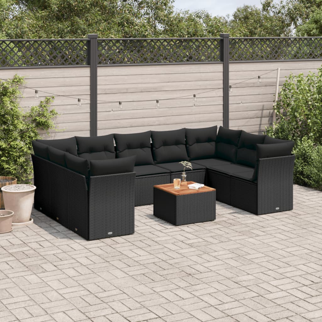 10-tlg. Garten-Sofagarnitur mit Kissen Schwarz Poly Rattan 10-tlg. Garten-Sofagarnitur mit Kissen Schwarz Poly Rattan