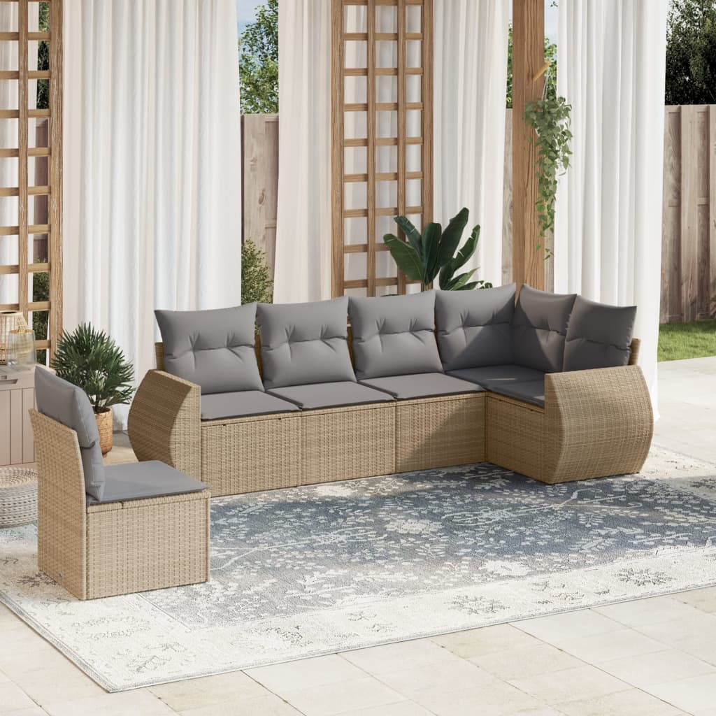 6-tlg. Garten-Sofagarnitur mit Kissen Beige Poly Rattan 6-tlg. Garten-Sofagarnitur mit Kissen Beige Poly Rattan