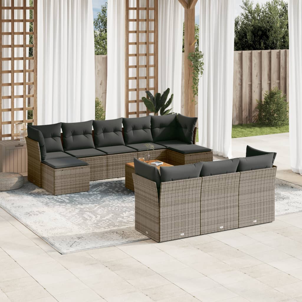 11-tlg. Garten-Sofagarnitur mit Kissen Grau Poly Rattan 11-tlg. Garten-Sofagarnitur mit Kissen Grau Poly Rattan