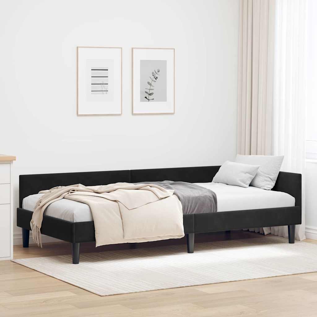 Eckbettgestell Schwarz 90 x 200 cm Samt und Engineered Holz