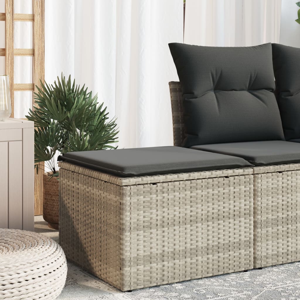 Gartenhocker mit Kissen Hellgrau 55x55x37 cm Poly Rattan Gartenhocker mit Kissen Hellgrau 55x55x37 cm Poly Rattan