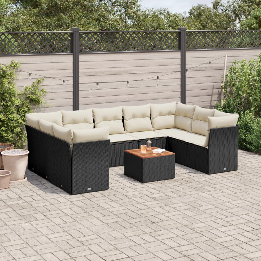 10-tlg. Garten-Sofagarnitur mit Kissen Schwarz Poly Rattan 10-tlg. Garten-Sofagarnitur mit Kissen Schwarz Poly Rattan