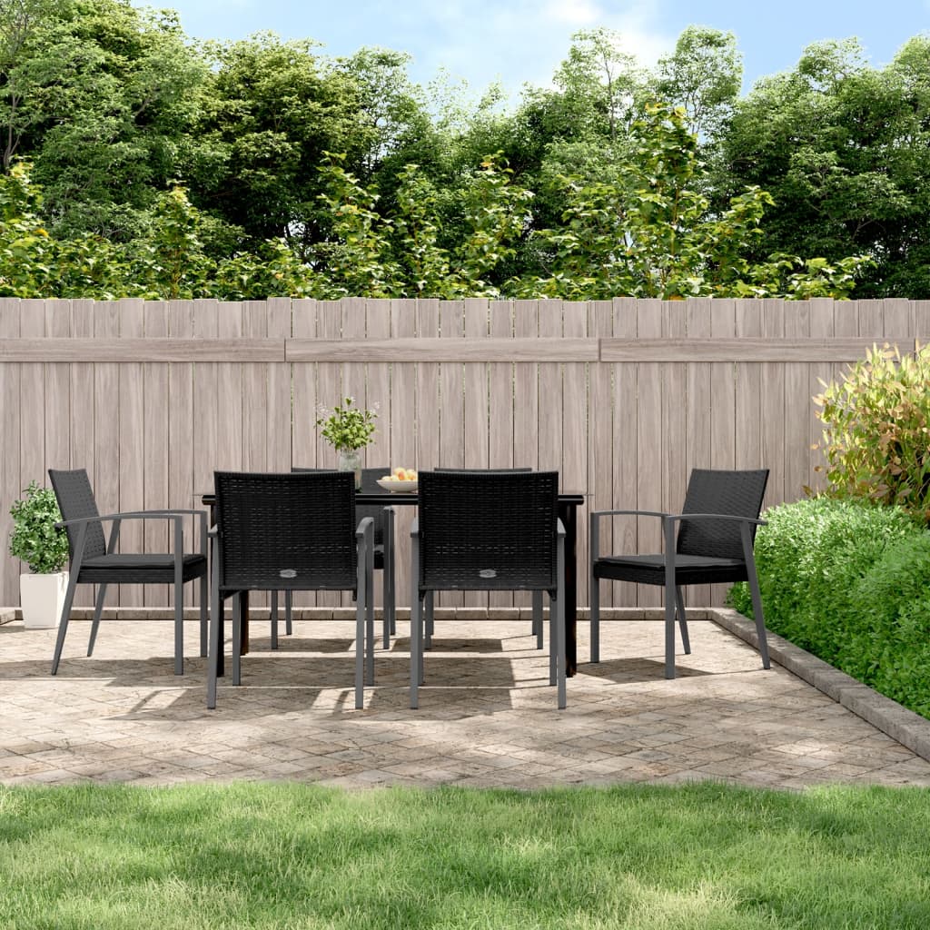 7-tlg. Garten-Essgruppe mit Kissen Poly Rattan und Stahl