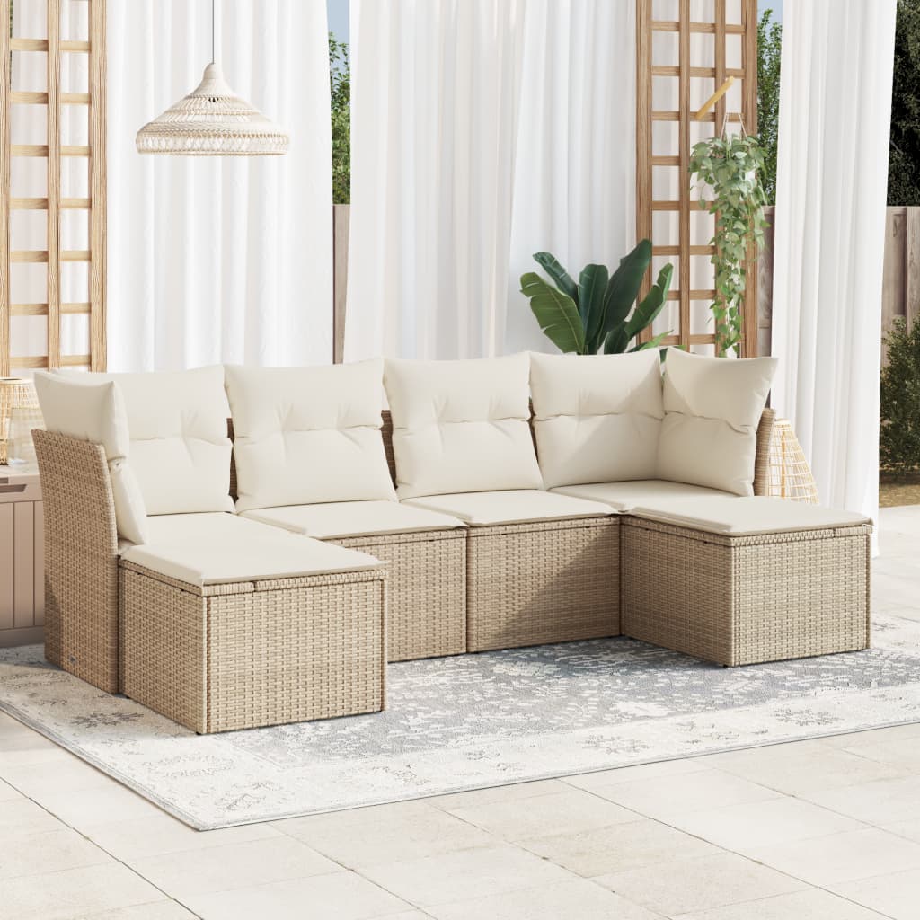 6-tlg. Garten-Sofagarnitur mit Kissen Beige Poly Rattan 6-tlg. Garten-Sofagarnitur mit Kissen Beige Poly Rattan