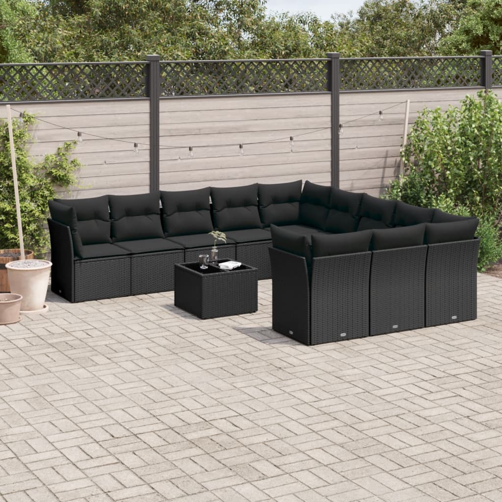 12-tlg. Garten-Sofagarnitur mit Kissen Schwarz Poly Rattan 12-tlg. Garten-Sofagarnitur mit Kissen Schwarz Poly Rattan