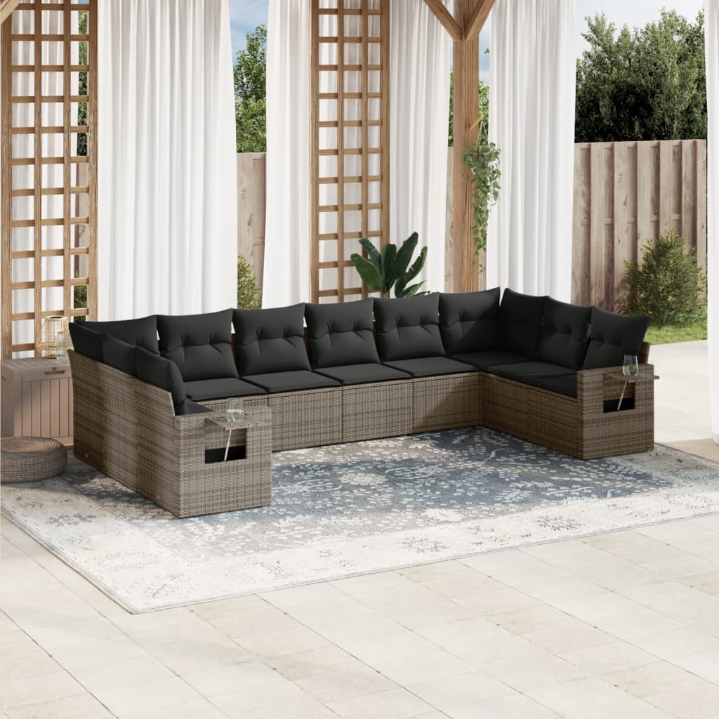 10-tlg. Garten-Sofagarnitur mit Kissen Grau Poly Rattan 10-tlg. Garten-Sofagarnitur mit Kissen Grau Poly Rattan