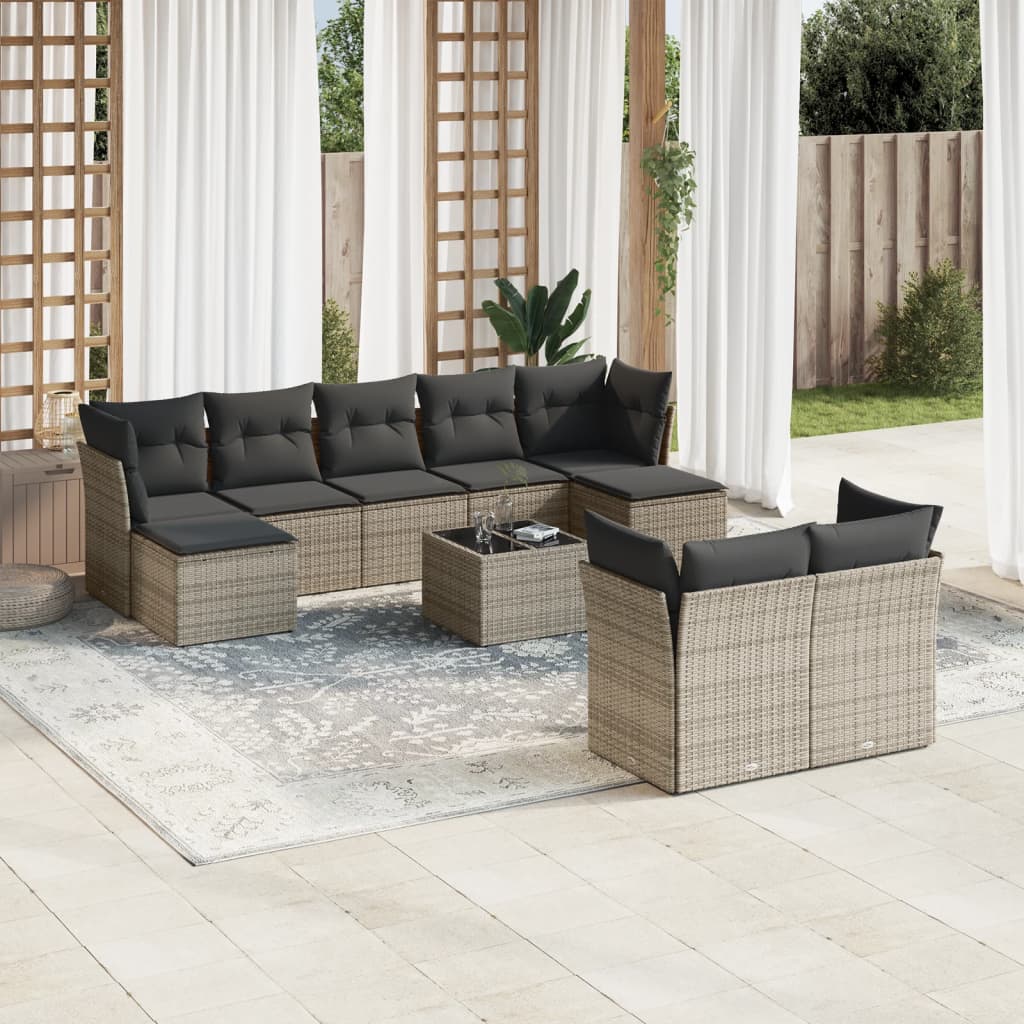 10-tlg. Garten-Sofagarnitur mit Kissen Grau Poly Rattan 10-tlg. Garten-Sofagarnitur mit Kissen Grau Poly Rattan