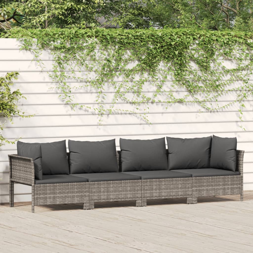 4-tlg. Garten-Lounge-Set mit Kissen Grau Poly Rattan 4-tlg. Garten-Lounge-Set mit Kissen Grau Poly Rattan