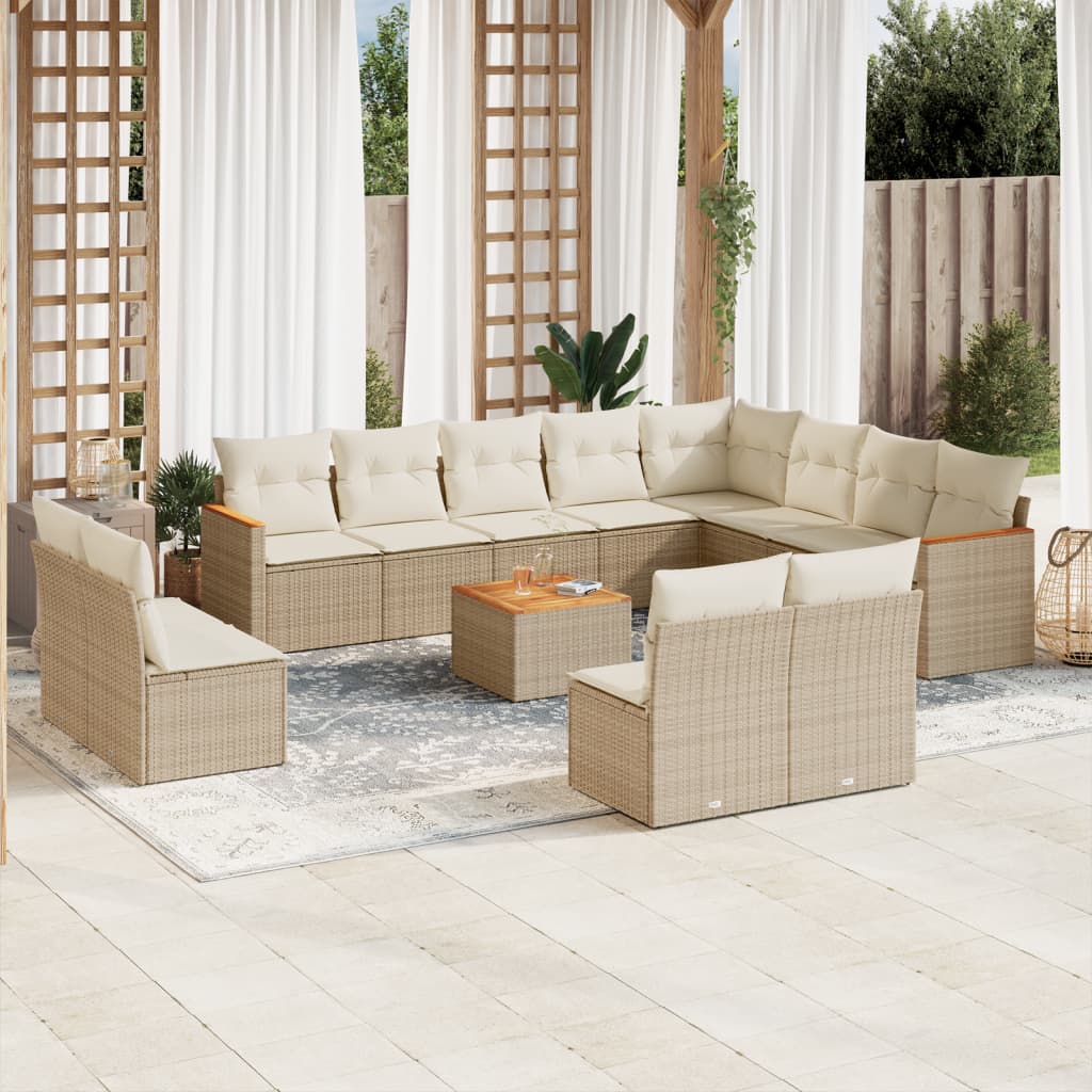 13-tlg. Garten-Sofagarnitur mit Kissen Beige Poly Rattan 13-tlg. Garten-Sofagarnitur mit Kissen Beige Poly Rattan