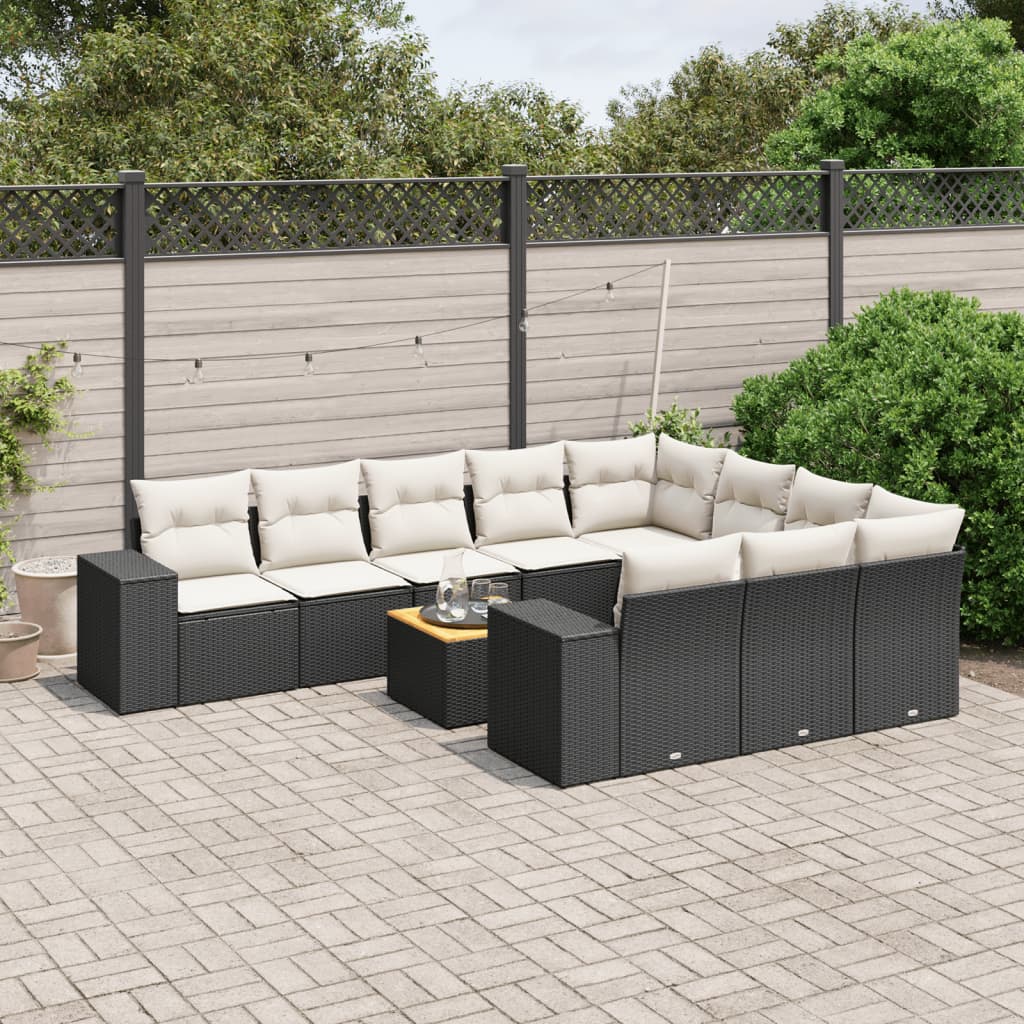 11-tlg. Garten-Sofagarnitur mit Kissen Schwarz Poly Rattan 11-tlg. Garten-Sofagarnitur mit Kissen Schwarz Poly Rattan
