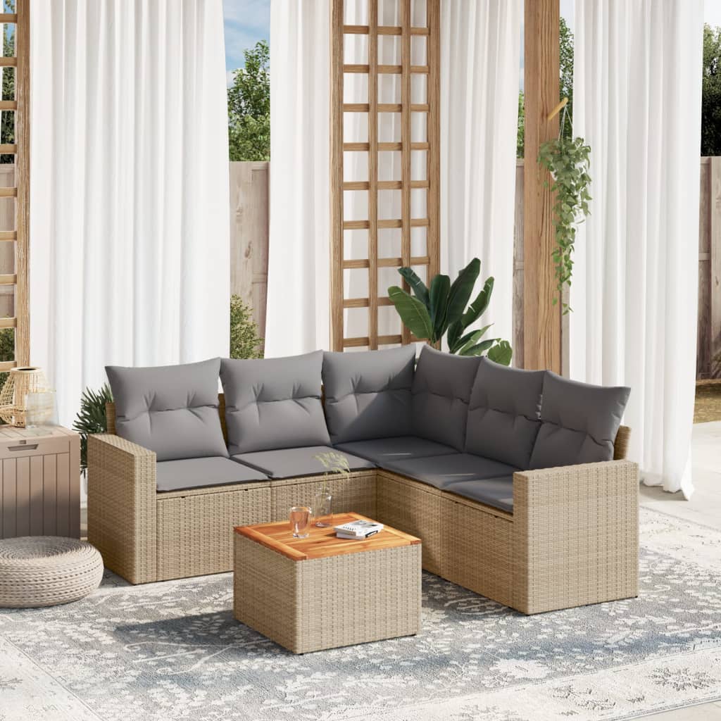 6-tlg. Garten-Sofagarnitur mit Kissen Beige Poly Rattan 6-tlg. Garten-Sofagarnitur mit Kissen Beige Poly Rattan