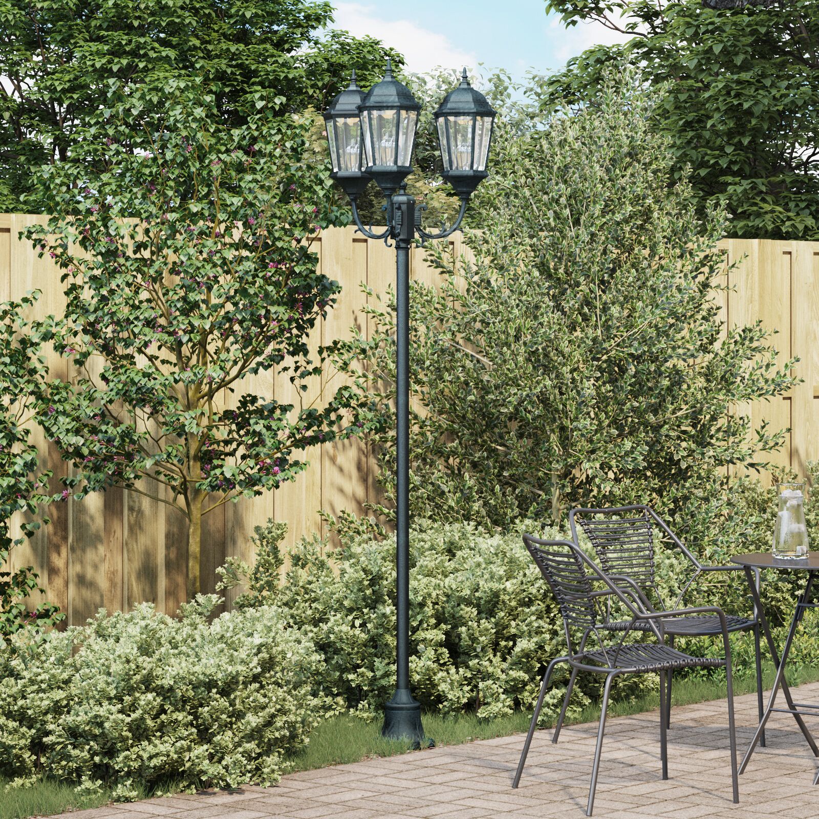 Gartenlichtmasten 3-Lampe E27 Grün 220 cm Aluminium