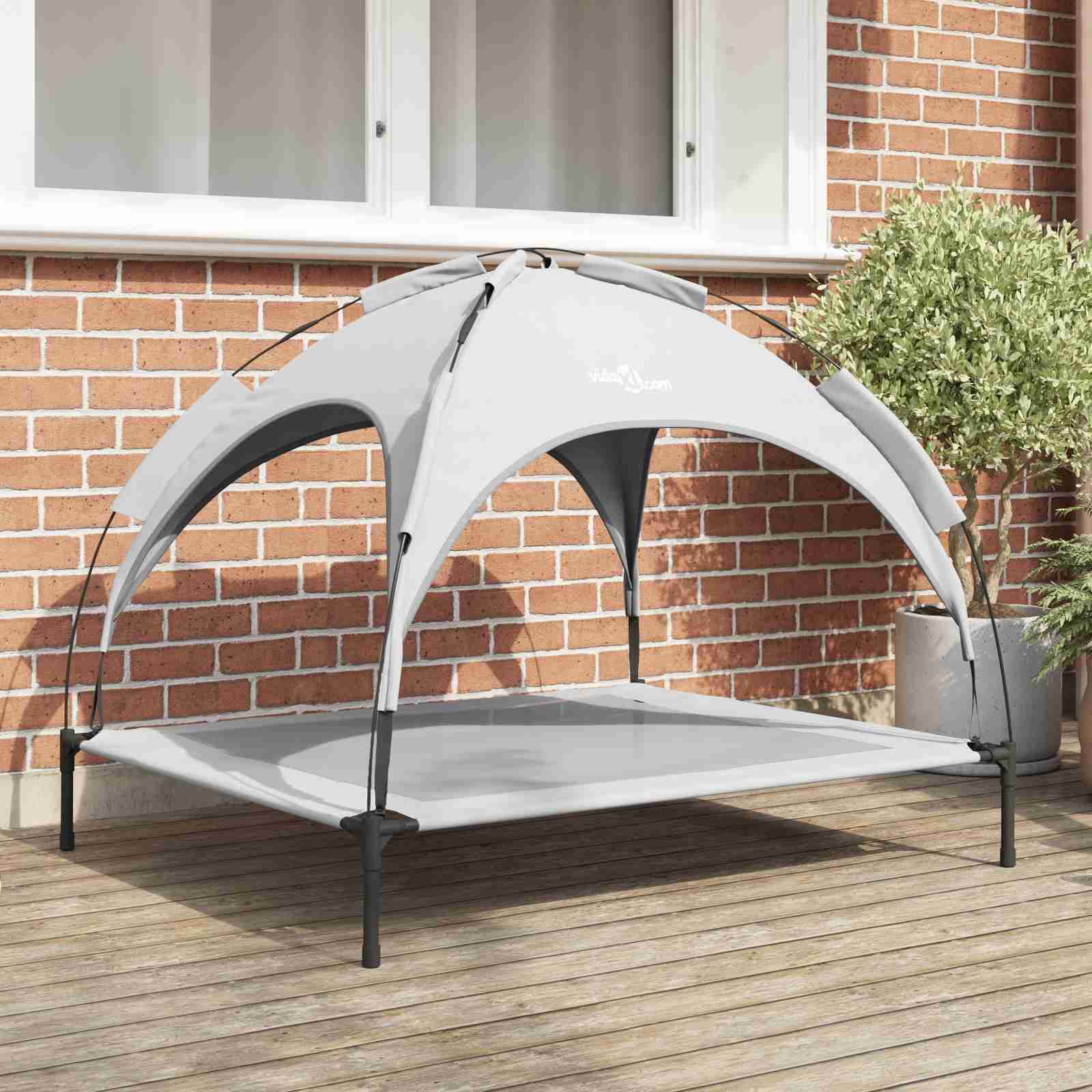 Hochgestelltes Hundebett mit abnehmbarem Dach Silbergrau XL Stahl