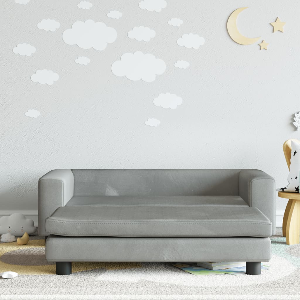 Kindersofa mit Hocker Hellgrau 100x50x30 cm Samt