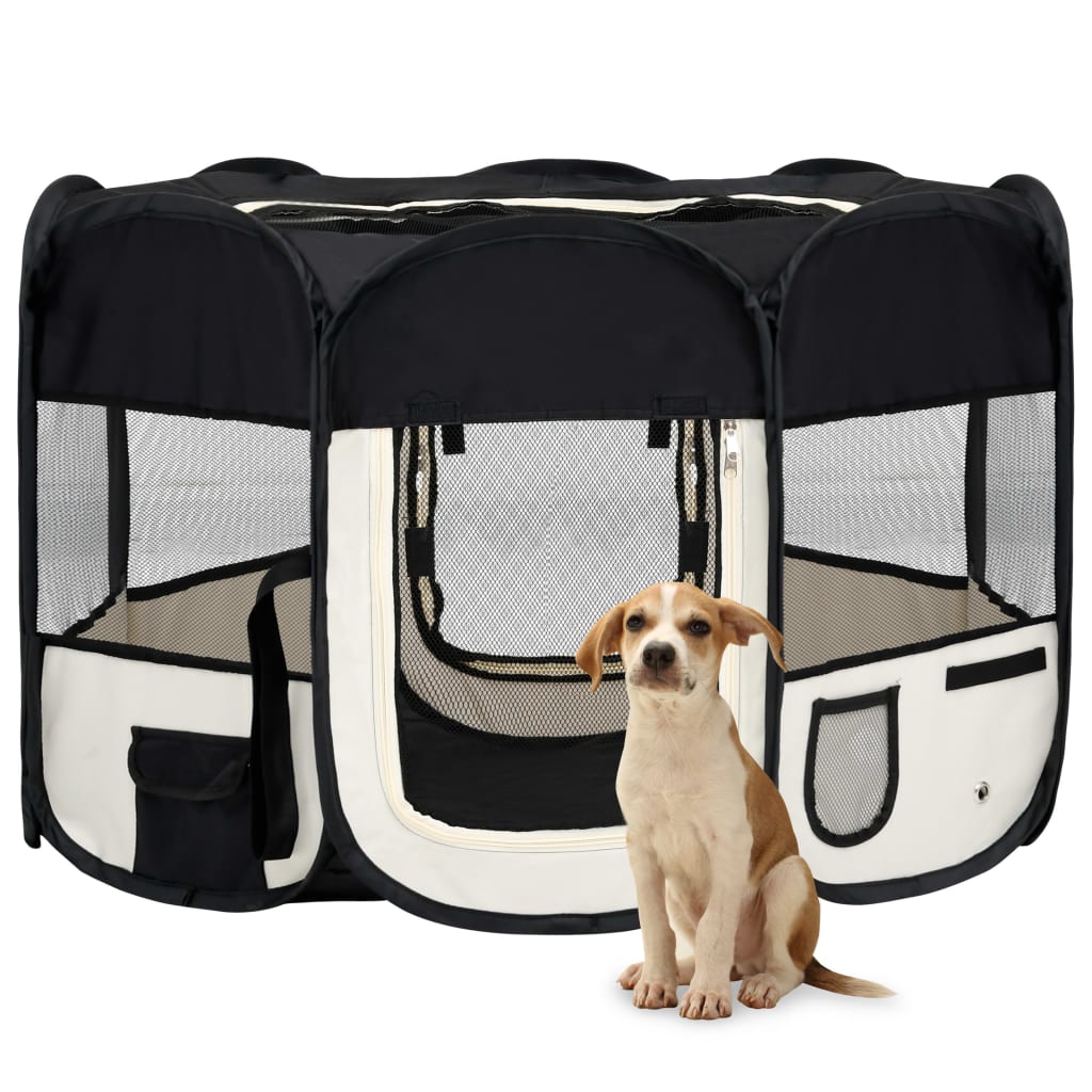 Faltbarer Welpenlaufstall mit Tragetasche Schwarz 110x110x58 cm Faltbarer Welpenlaufstall mit Tragetasche Schwarz 110x110x58 cm