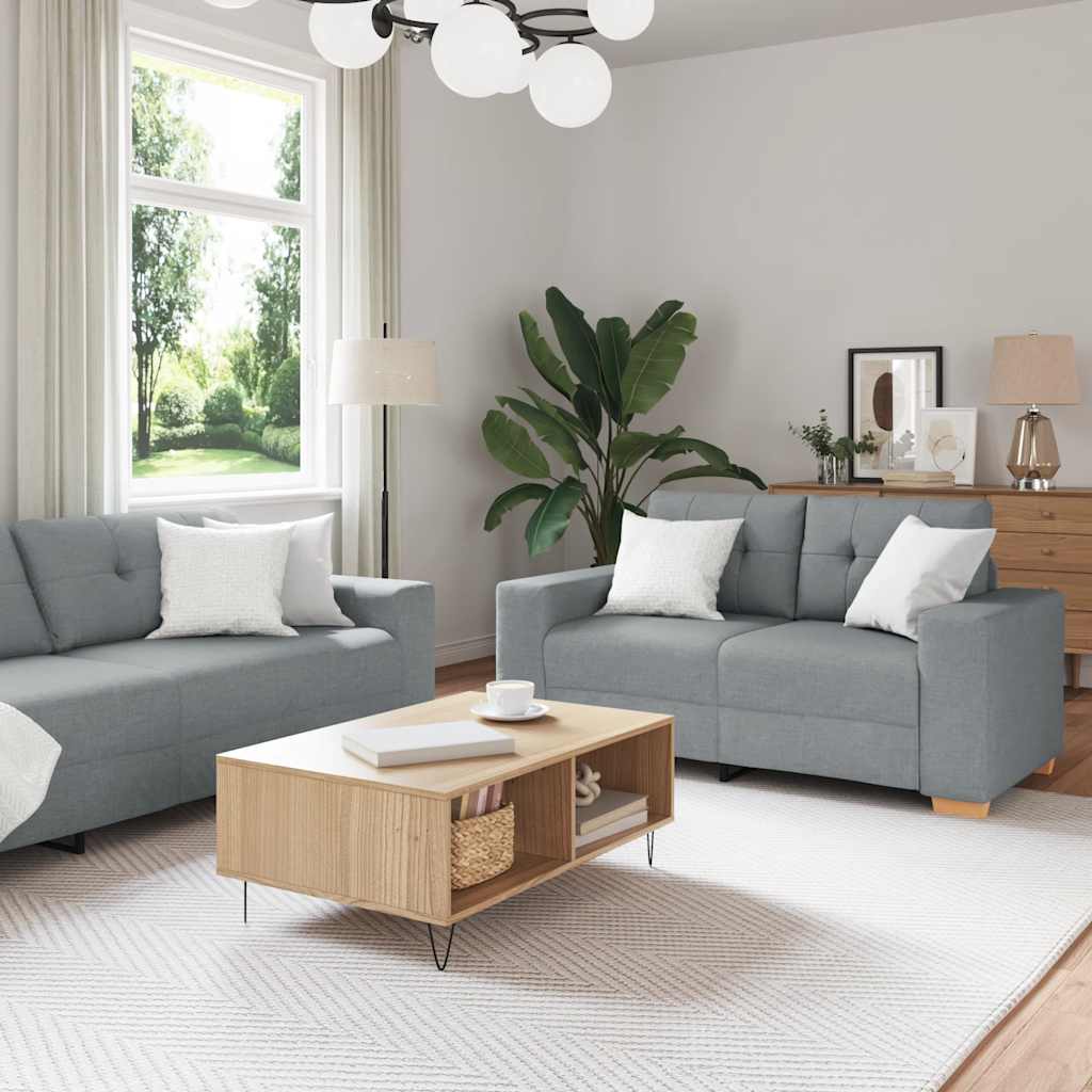 2-teiliges Sofa-Set mit Kissen, hellgrauer Stoff 2-teiliges Sofa-Set mit Kissen, hellgrauer Stoff