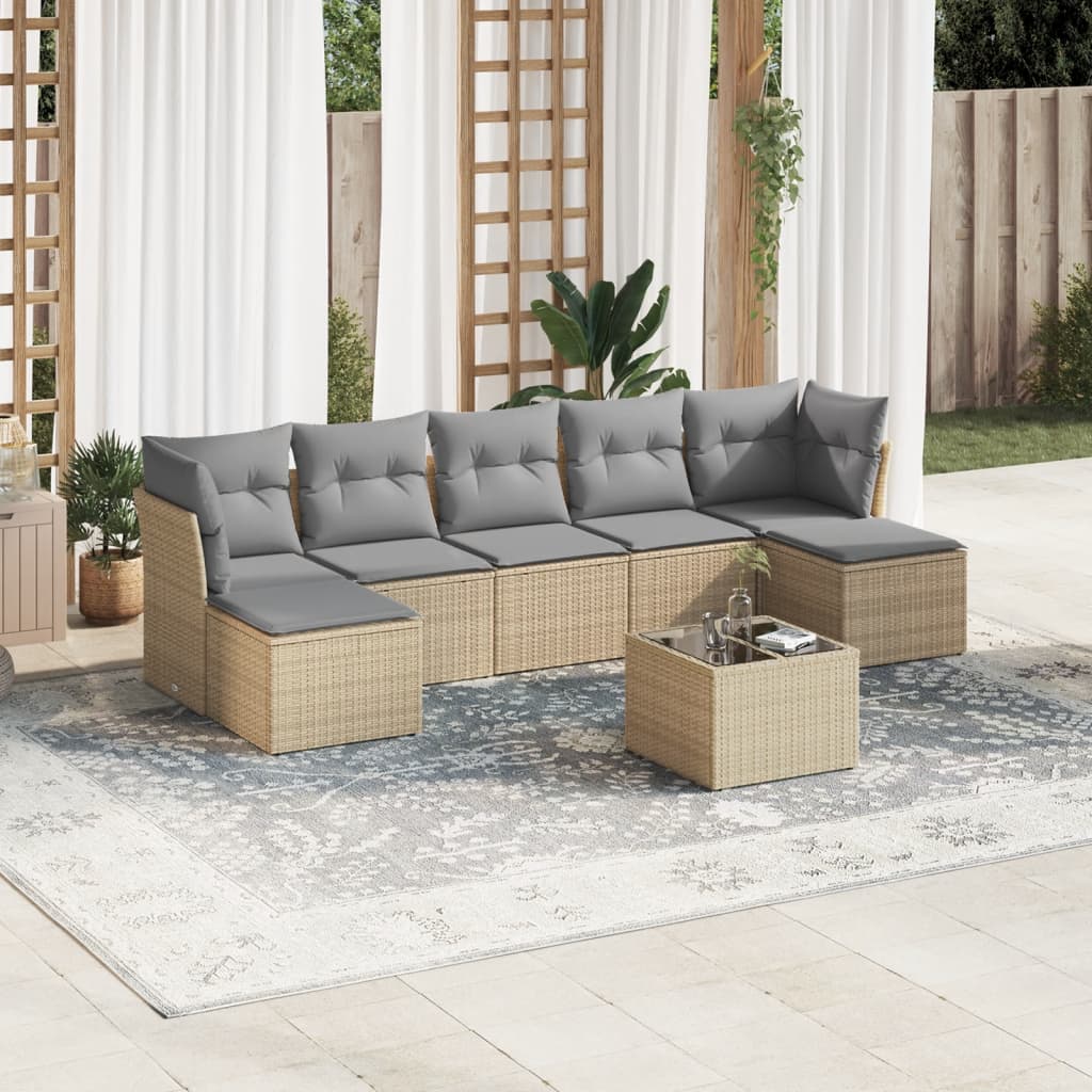 8-tlg. Garten-Sofagarnitur mit Kissen Beige Poly Rattan 8-tlg. Garten-Sofagarnitur mit Kissen Beige Poly Rattan