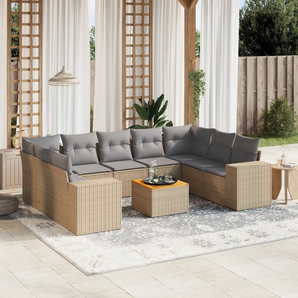 10-tlg. Garten-Sofagarnitur mit Kissen Beige Poly Rattan 10-tlg. Garten-Sofagarnitur mit Kissen Beige Poly Rattan