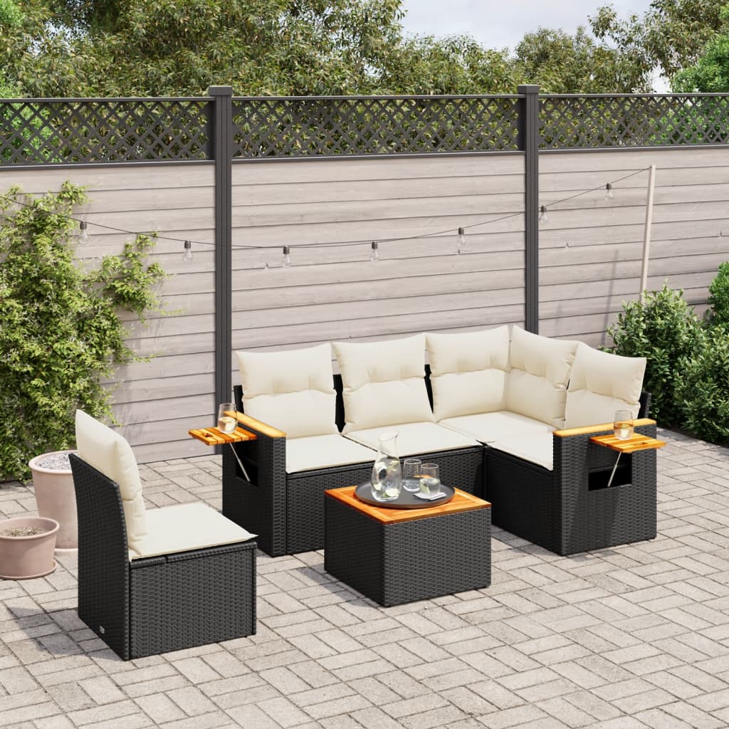 6-tlg. Garten-Sofagarnitur mit Kissen Schwarz Poly Rattan 6-tlg. Garten-Sofagarnitur mit Kissen Schwarz Poly Rattan