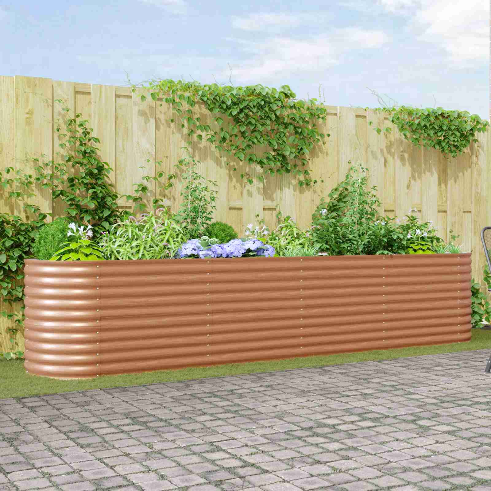 Garten Hochbeet Holzoptik Galvanisierter Stahl 400 x 80 x 81 cm Garten Hochbeet Holzoptik Galvanisierter Stahl 400 x 80 x 81 cm