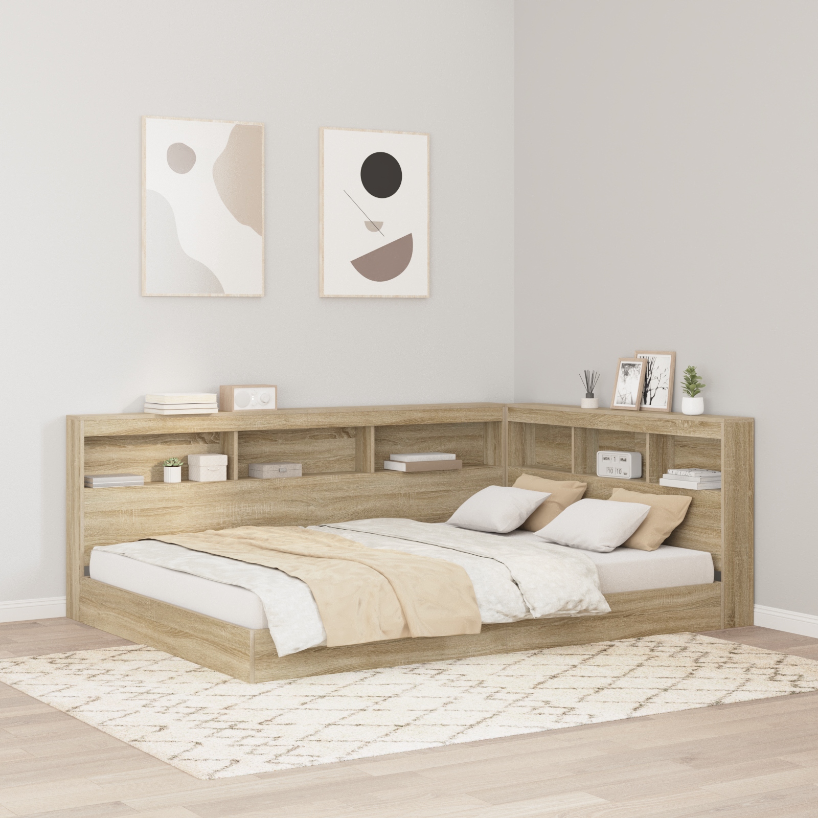 Stauraum-Kopfteil mit Regal Sonoma Eiche 140 cm Holzwerkstoff
