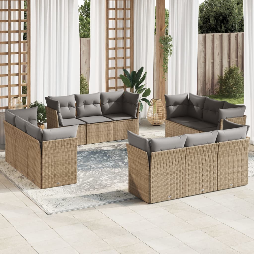 12-tlg. Garten-Sofagarnitur mit Kissen Beige Poly Rattan 12-tlg. Garten-Sofagarnitur mit Kissen Beige Poly Rattan