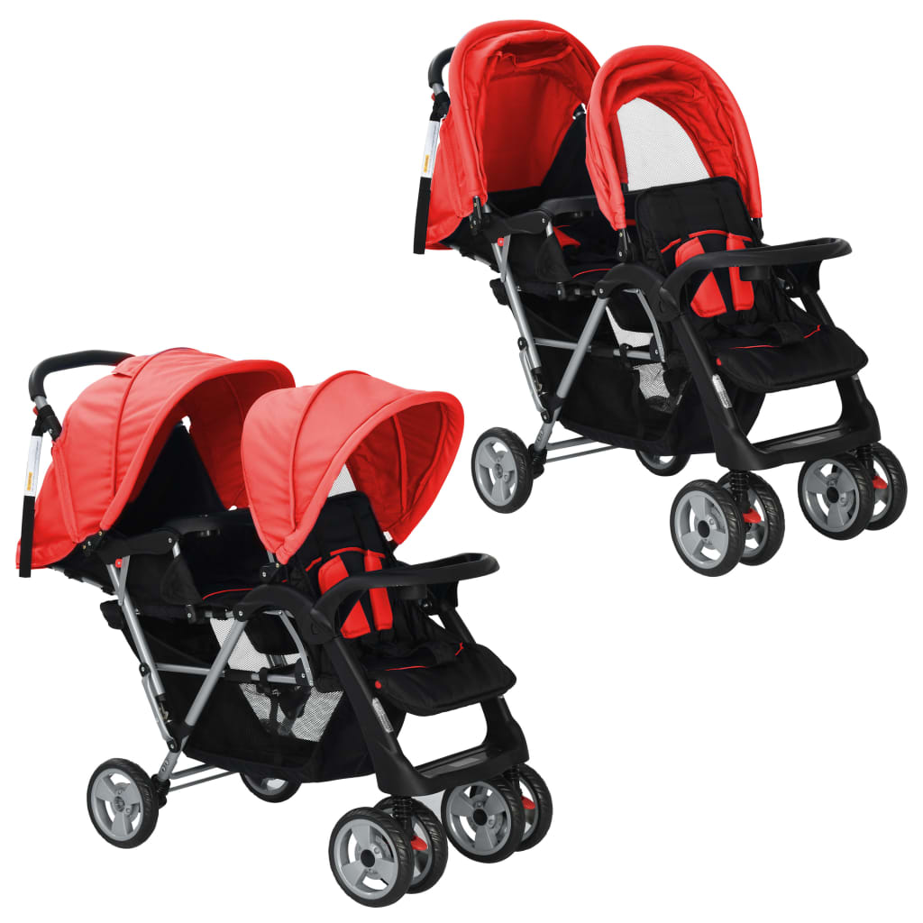 Tandem-Kinderwagen Stahl Rot und Schwarz Tandem-Kinderwagen Stahl Rot und Schwarz