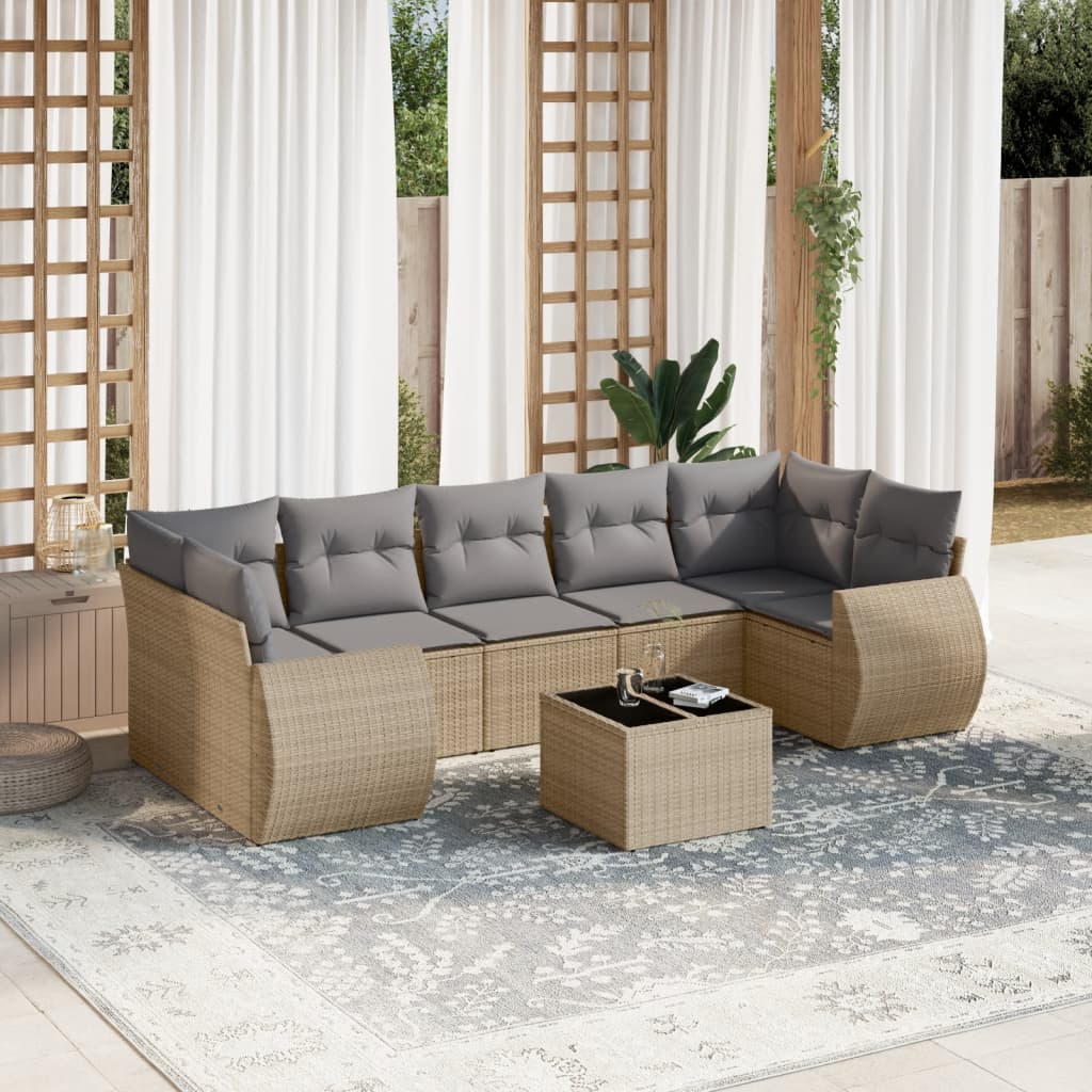 8-tlg. Garten-Sofagarnitur mit Kissen Beige Poly Rattan 8-tlg. Garten-Sofagarnitur mit Kissen Beige Poly Rattan