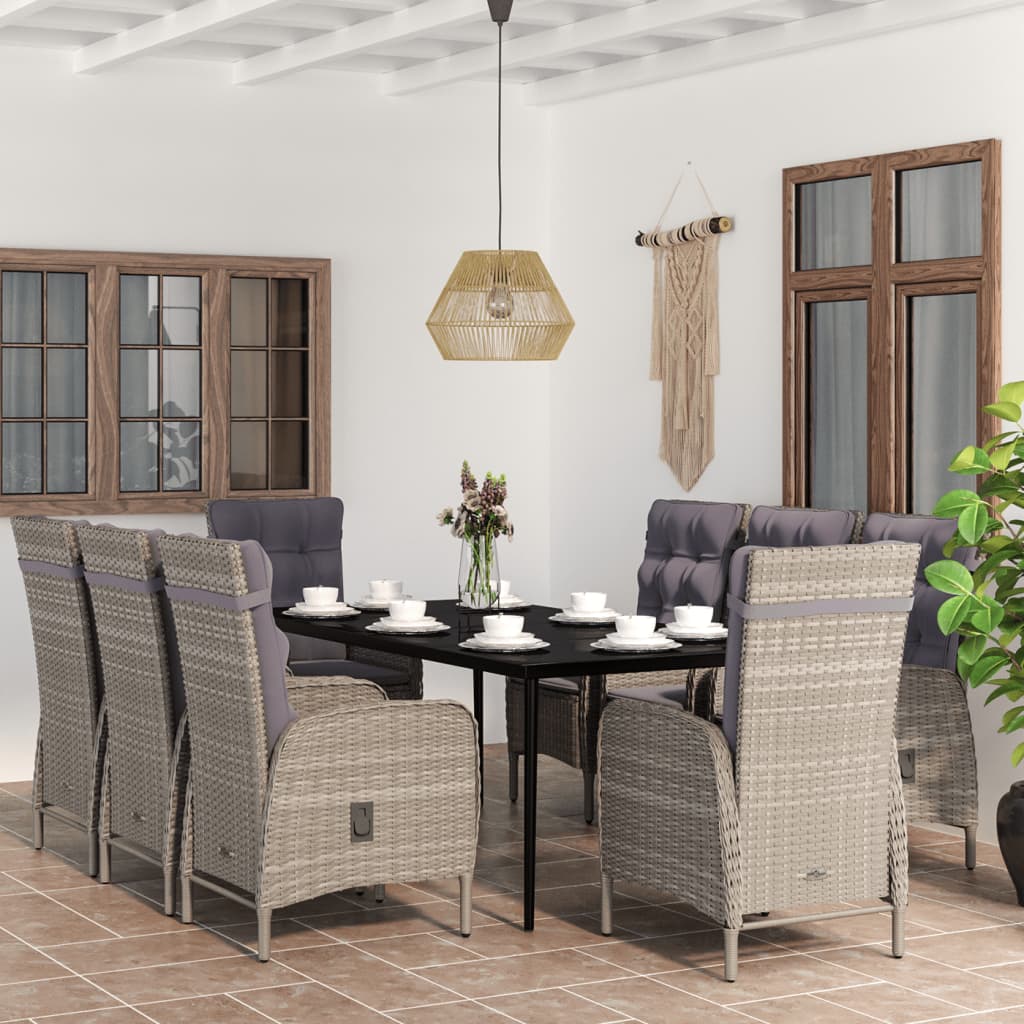 9-tlg. Garten-Essgruppe mit Auflagen Grau und Schwarz