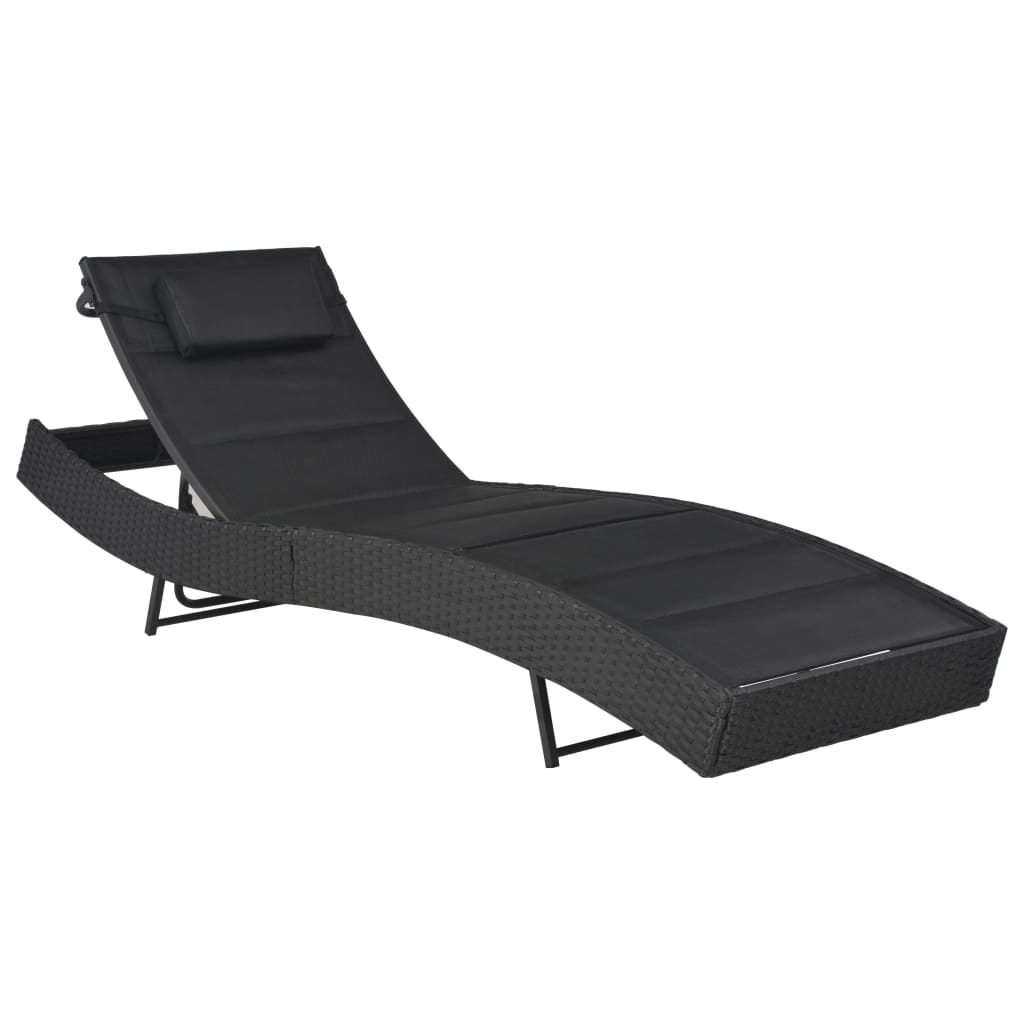 Sonnenliege Poly Rattan und Textilene Schwarz Sonnenliege Poly Rattan und Textilene Schwarz
