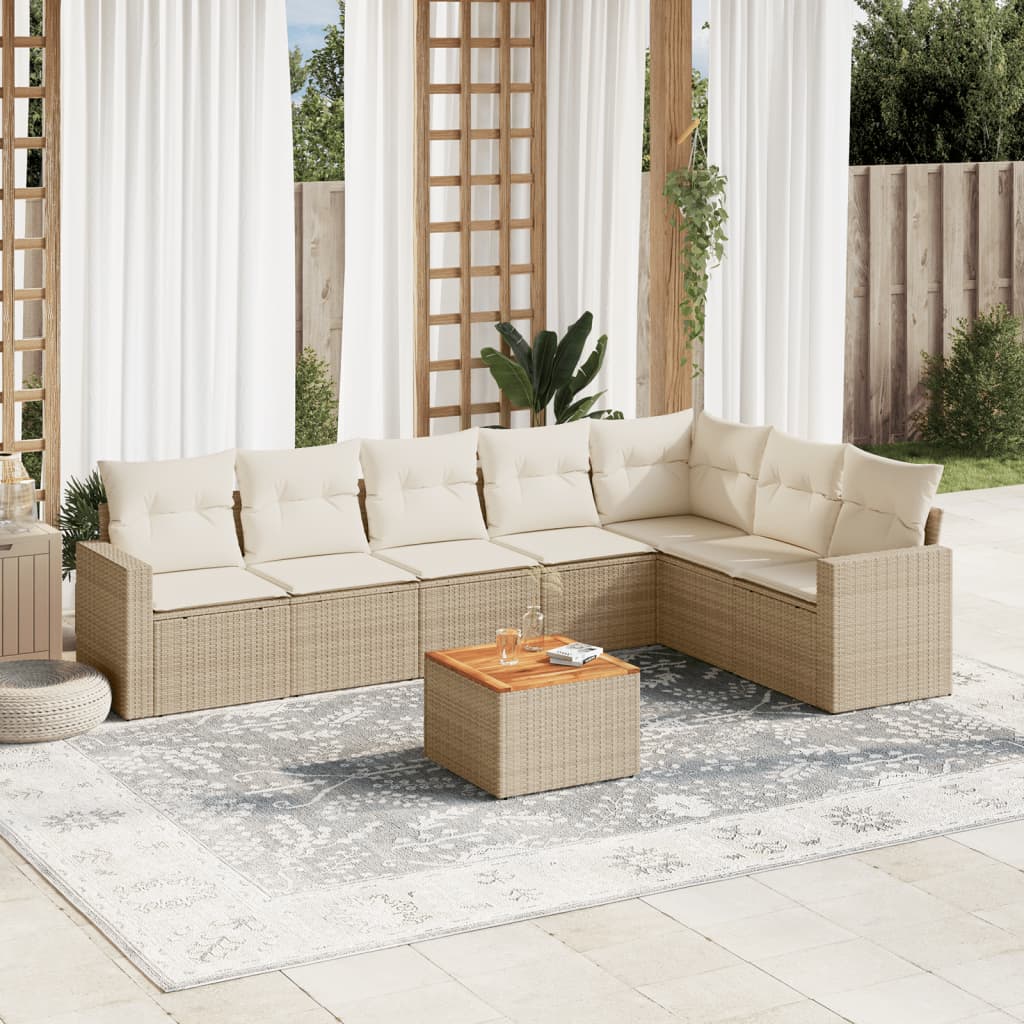 8-tlg. Garten-Sofagarnitur mit Kissen Beige Poly Rattan 8-tlg. Garten-Sofagarnitur mit Kissen Beige Poly Rattan