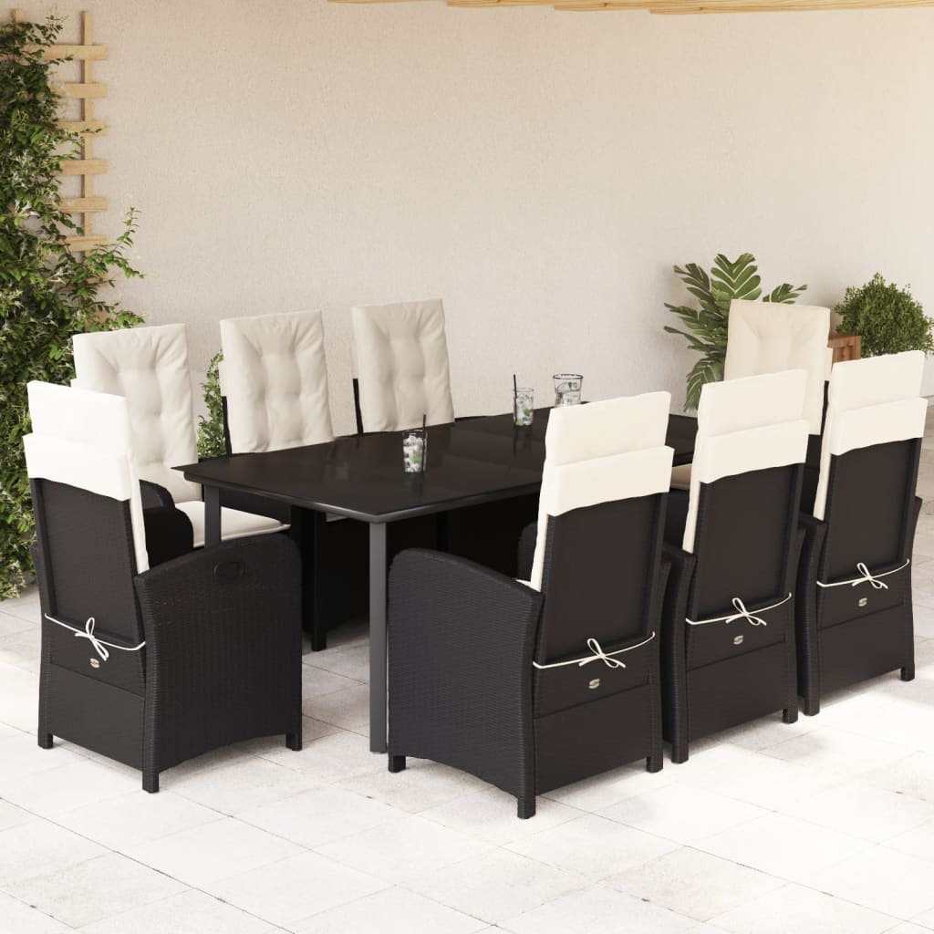 9-tlg. Garten-Essgruppe mit Kissen Schwarz Poly Rattan