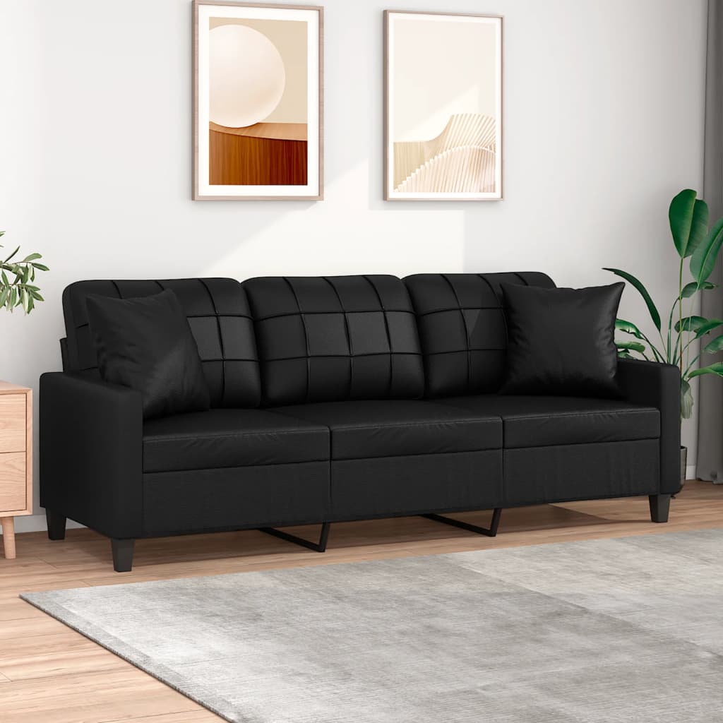 3-Sitzer-Sofa mit Zierkissen Schwarz 180 cm Kunstleder 3-Sitzer-Sofa mit Zierkissen Schwarz 180 cm Kunstleder