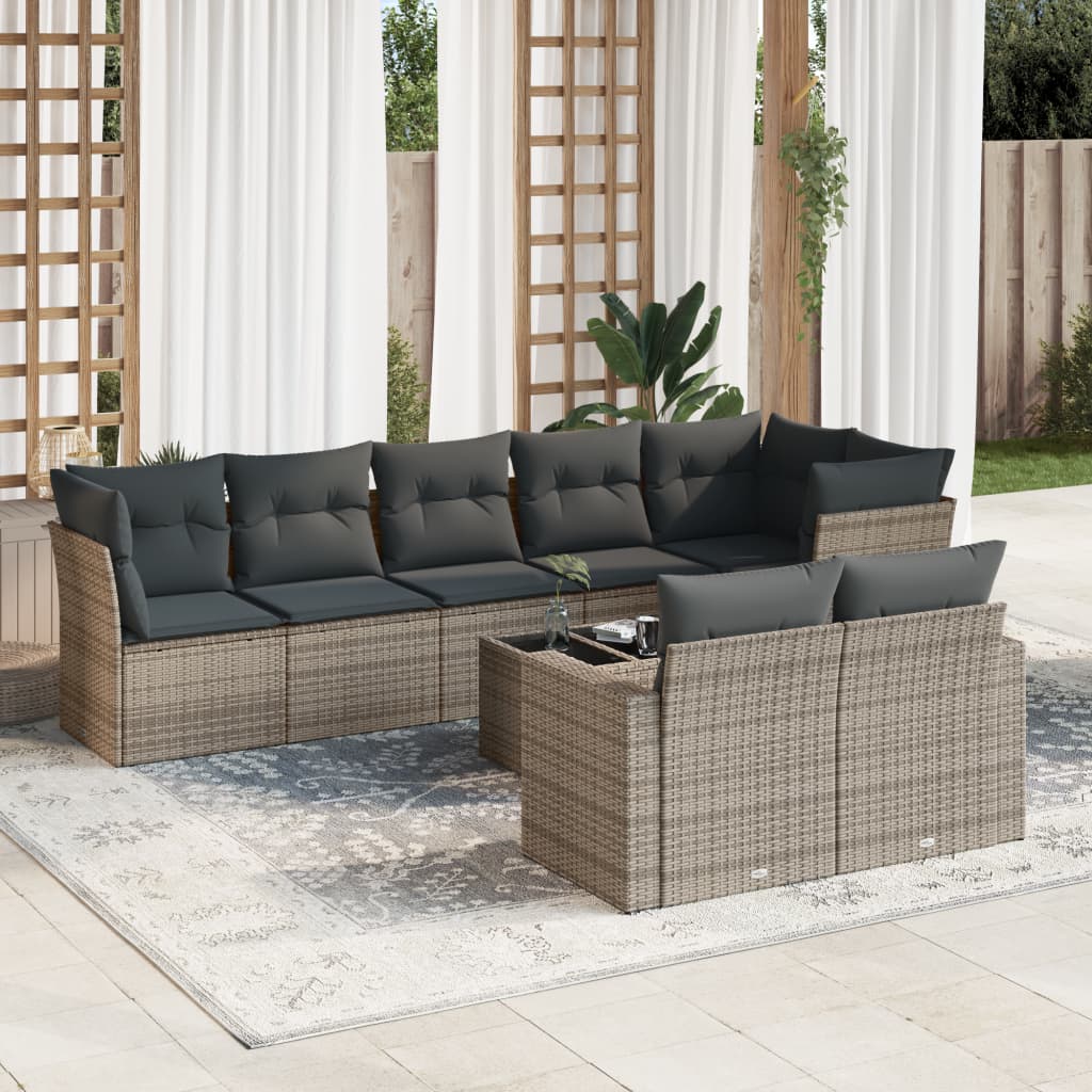 9-tlg. Garten-Sofagarnitur mit Kissen Grau Poly Rattan 9-tlg. Garten-Sofagarnitur mit Kissen Grau Poly Rattan