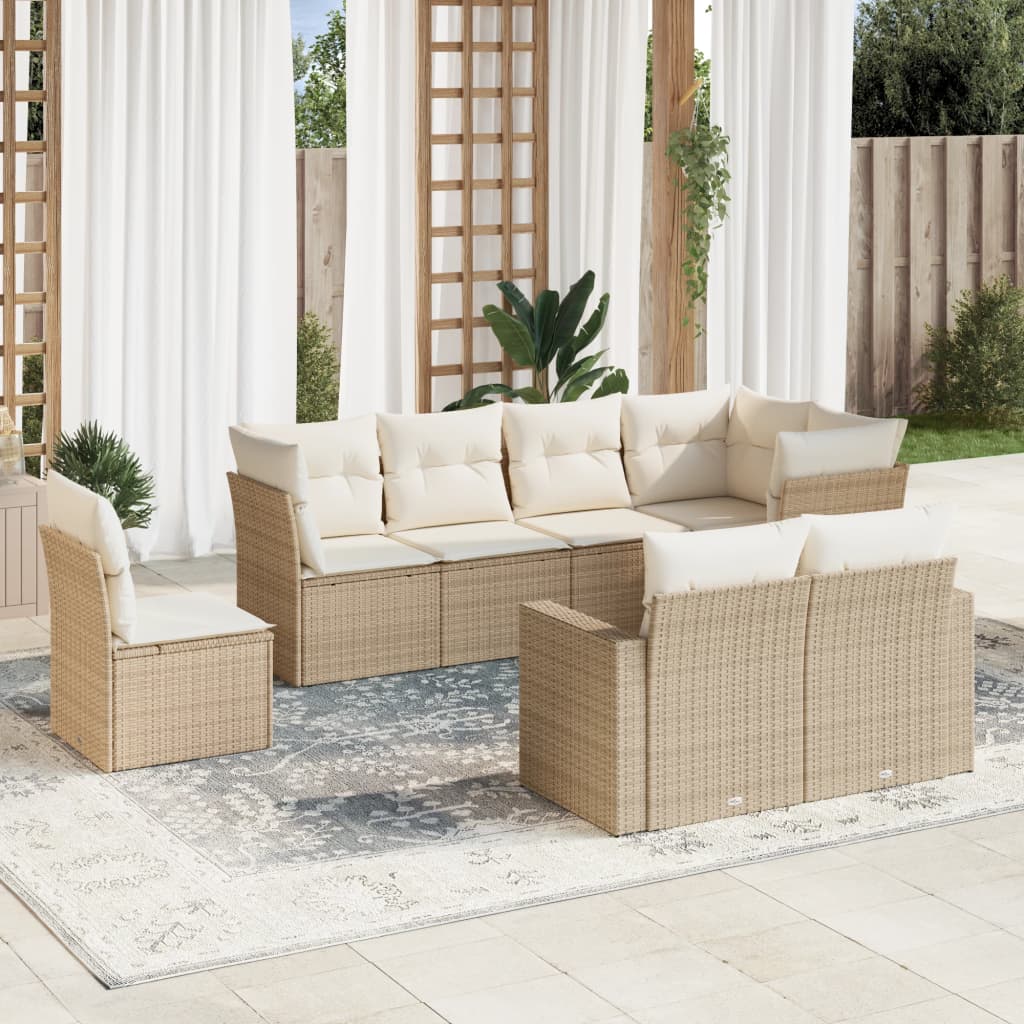 8-tlg. Garten-Sofagarnitur mit Kissen Beige Poly Rattan 8-tlg. Garten-Sofagarnitur mit Kissen Beige Poly Rattan