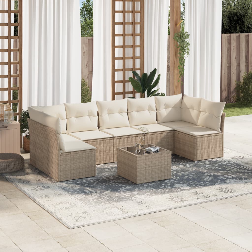 8-tlg. Garten-Sofagarnitur mit Kissen Beige Poly Rattan 8-tlg. Garten-Sofagarnitur mit Kissen Beige Poly Rattan