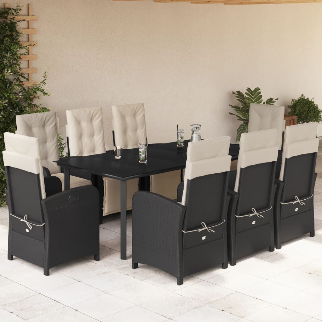 9-tlg. Garten-Essgruppe mit Kissen Schwarz Poly Rattan 9-tlg. Garten-Essgruppe mit Kissen Schwarz Poly Rattan