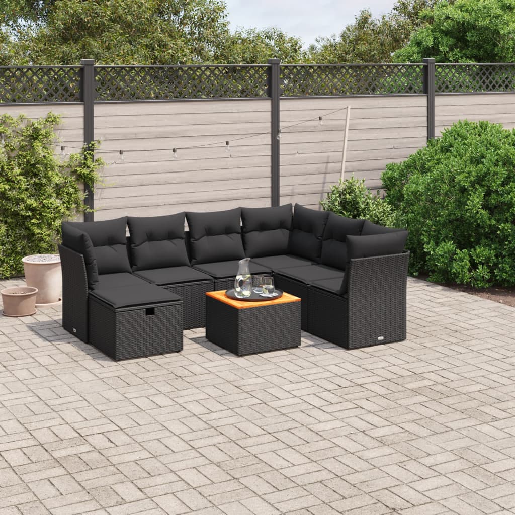 8-tlg. Garten-Sofagarnitur mit Kissen Schwarz Poly Rattan 8-tlg. Garten-Sofagarnitur mit Kissen Schwarz Poly Rattan