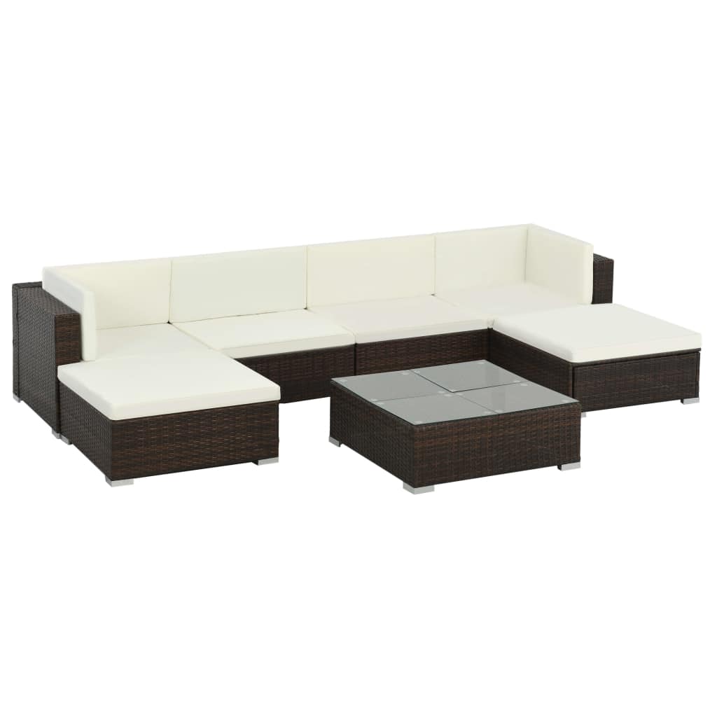 7-tlg. Garten-Lounge-Set mit Auflagen Poly Rattan Braun 7-tlg. Garten-Lounge-Set mit Auflagen Poly Rattan Braun
