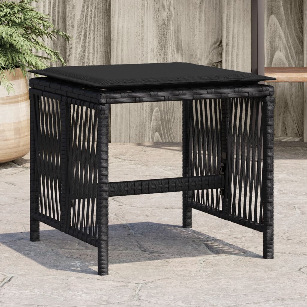 Gartenhocker mit Kissen 4 Stk. Schwarz 41x41x36 cm Poly Rattan Gartenhocker mit Kissen 4 Stk. Schwarz 41x41x36 cm Poly Rattan