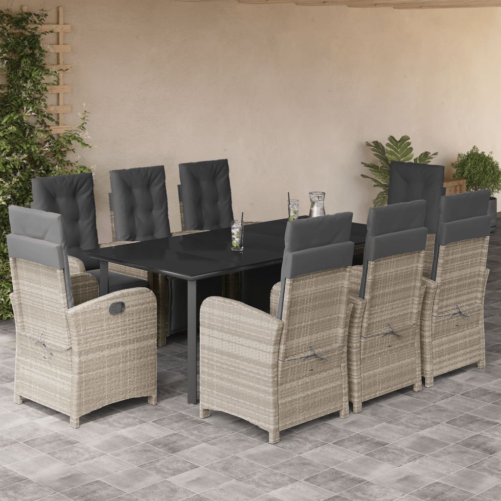 9-tlg. Garten-Essgruppe mit Kissen Hellgrau Poly Rattan 9-tlg. Garten-Essgruppe mit Kissen Hellgrau Poly Rattan