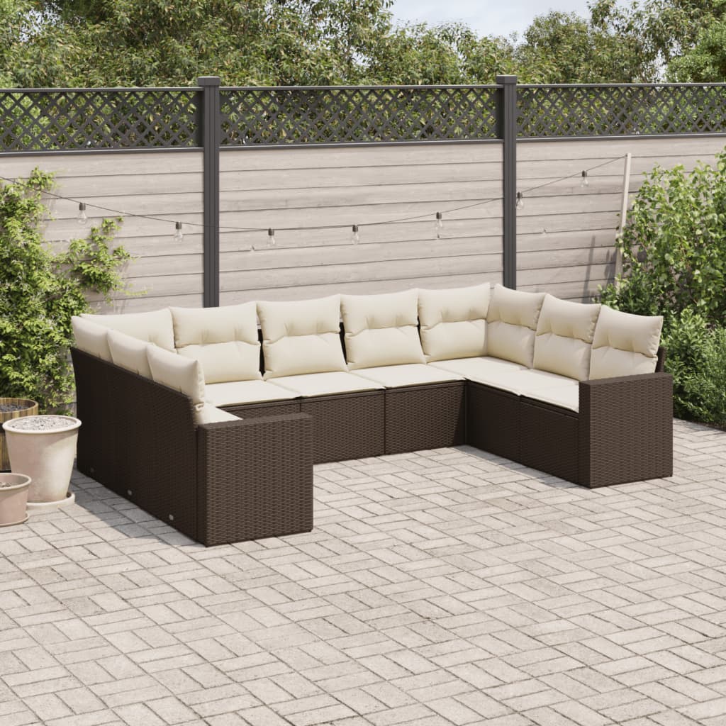 9-tlg. Garten-Sofagarnitur mit Kissen Braun Poly Rattan 9-tlg. Garten-Sofagarnitur mit Kissen Braun Poly Rattan